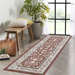 Area Rug Floral Washable Rug Vintage Non-Slip Carpet Indoor Floor Stain Resistant Carpets for Bedroom - 1 of 4