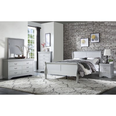 Platinum Full Wood Frame Sleigh Bed with Drawers