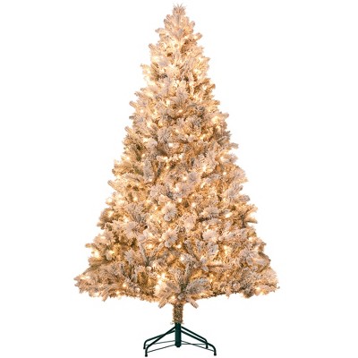 HOMCOM Prelit Artificial Christmas Tree with Clear Lights and Tips, Flocked Xmas Tree with Metal Stand for Home Office Holiday
