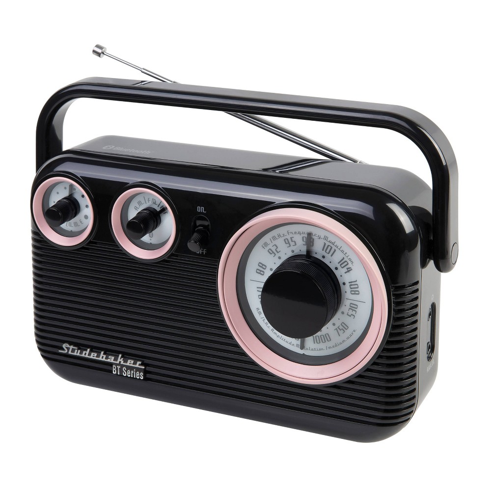 Photos - Radio / Clock Studebaker Retro Portable AM/FM Radio - Black/Pink (SB2003BTPB)