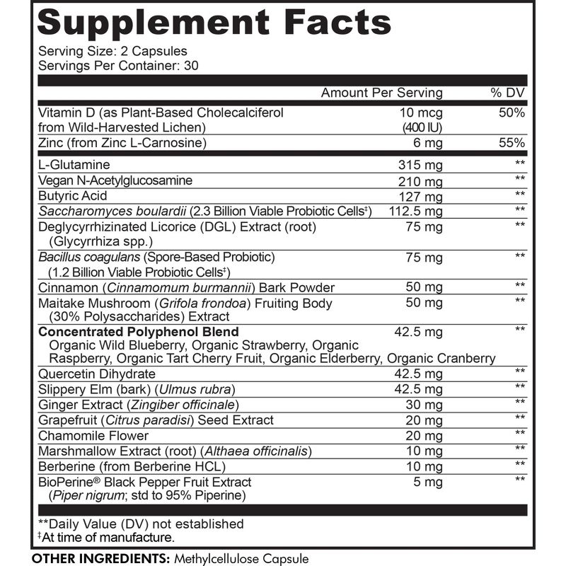 Codeage Leaky Gut Supplement, L-Glutamine, Prebiotics, Probiotics, Postbiotic, Vegan - 60ct, 3 of 6