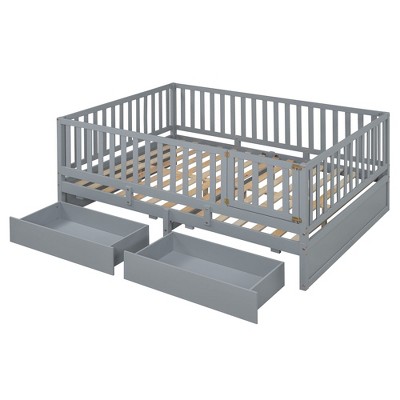 NicBex Daybed, Wooden Day Bed with Fence Guardrails and 2 Drawers, Sofa Bed Frame with Floor Bed