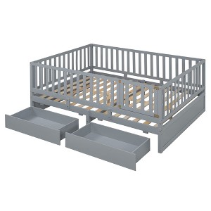 NicBex Daybed, Wooden Day Bed with Fence Guardrails and 2 Drawers, Sofa Bed Frame with Floor Bed - 1 of 4