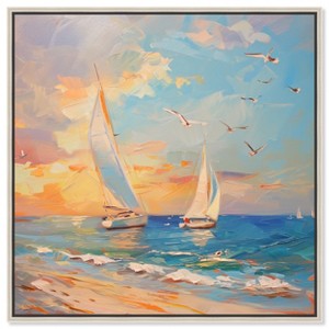 Art Remedy Sailboats in the Sunset Chic Coastal Wall Art Framed - 1 of 4