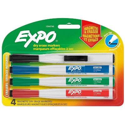 Expo 4pk Dry Erase Markers Magnetic & Eraser Fine Tip Multicolored