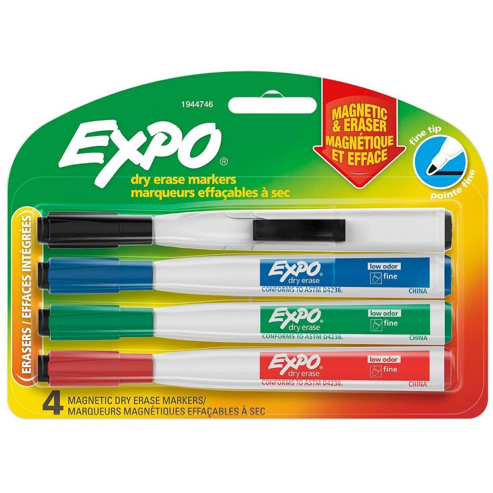 Photos - Felt Tip Pen Expo 4pk Dry Erase Markers Magnetic & Eraser Fine Tip Multicolored