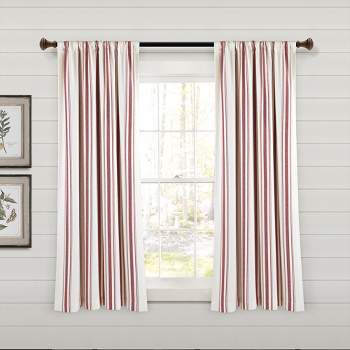 Farmhouse Stripe Yarn Dyed Eco-Friendly Recycled Cotton Window Curtain Panels Red 42X63 Set