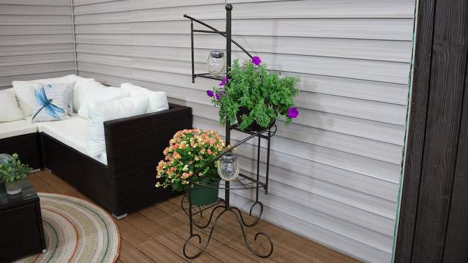 Sunnydaze Indoor/Outdoor Iron Metal 4-Tiered Potted Flower Plant Stand with Spiral Staircase Design - 56" - Black - 2pk, 2 of 12, play video