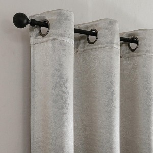 Kate Aurora 1 Piece Royal Bliss Light Filtering Scroll Damask Grommet Top Embossed Jacquard Window Curtain Panel - 1 of 4