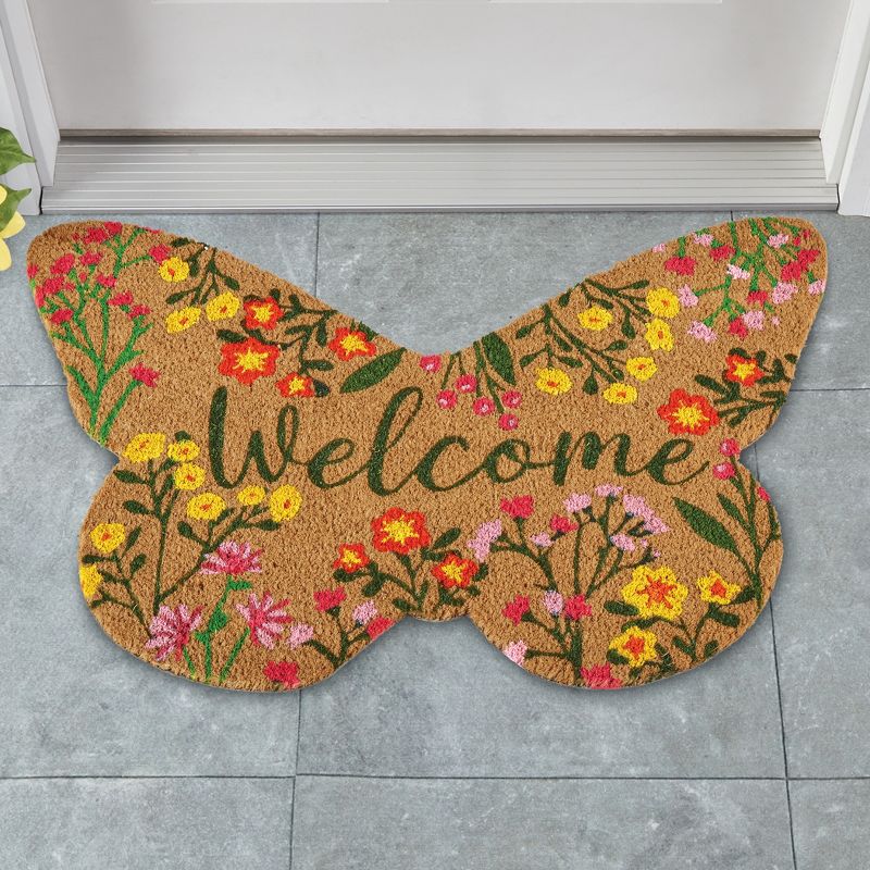 Collections Etc Butterfly-Shaped Skid-Resistant Coco Welcome Mat 18X30, 2 of 3