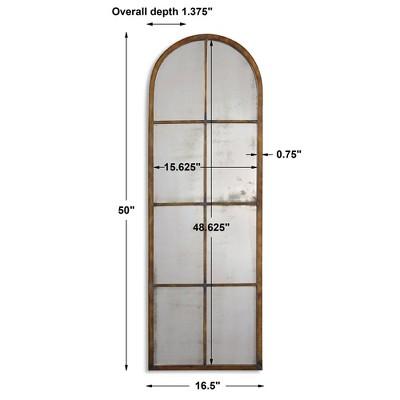 Maple Brown Arched Windowpane Wall Mirror with Antique Glass
