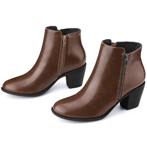 BLISSFUL STEP Women's Mid-height Heels Zipper Dressy Ankle Chelsea Booties - 1 of 4