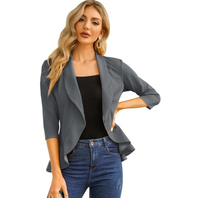 Women's 3/4 Sleeve Cropped Blazer Lightweight Open Front Cardigan Jacket for Business Causal