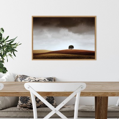 Distant Tree and Horizon Framed Landscape Canvas Print