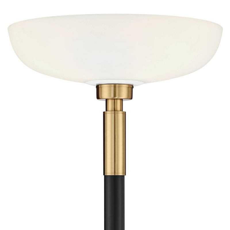 Possini Euro Design Modern Torchiere Floor Lamp Light Blaster LED 72.25" Tall Antique Brass and Matte Black Opal Glass for Living Room Bedroom, 3 of 10