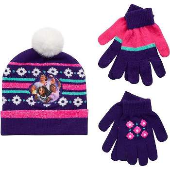Disney Encanto Girls Purple Beanie Hat and Mittens Winter Set, (Ages 2-7)