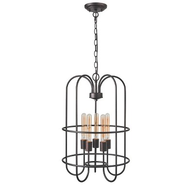 Industrial Rubbed Bronze 5-Light Pendant 16" Wide