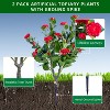 23.6" Artificial Rose Topiary Ball Trees with Ground Spike, UV Resistant Greenery Shrubs with Flowers, Fake Plants with Metal Stakes - 3 of 4