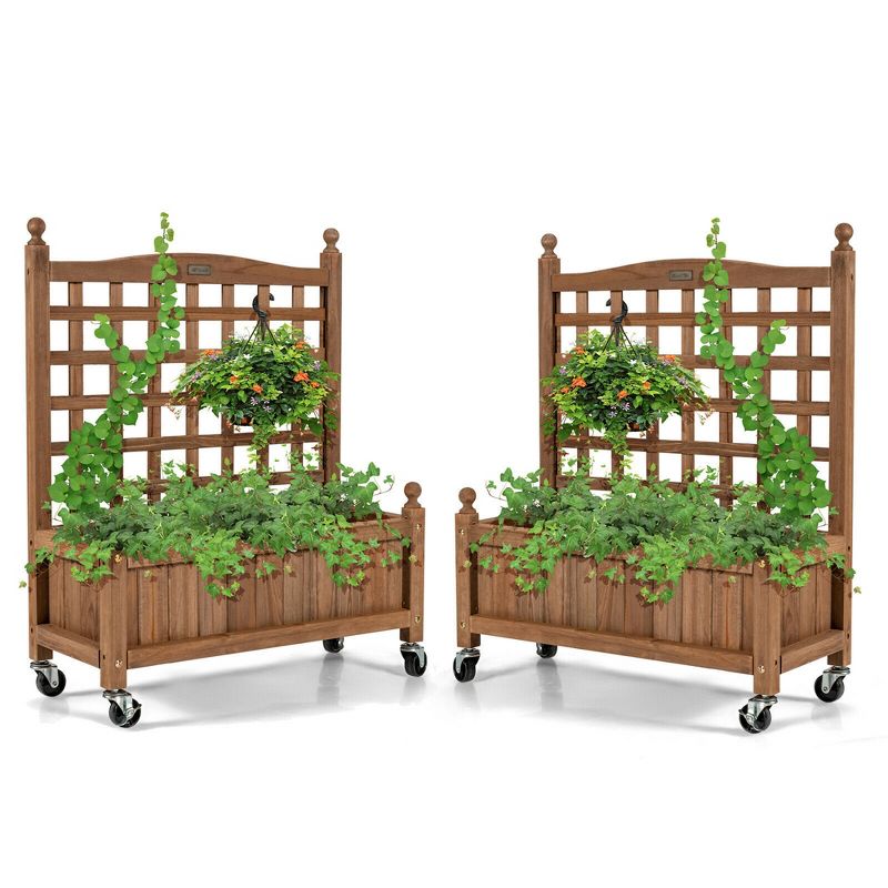 Costway 32in Wood Planter Box w/Trellis Mobile Raised Bed for Climbing Plant, 1 of 11