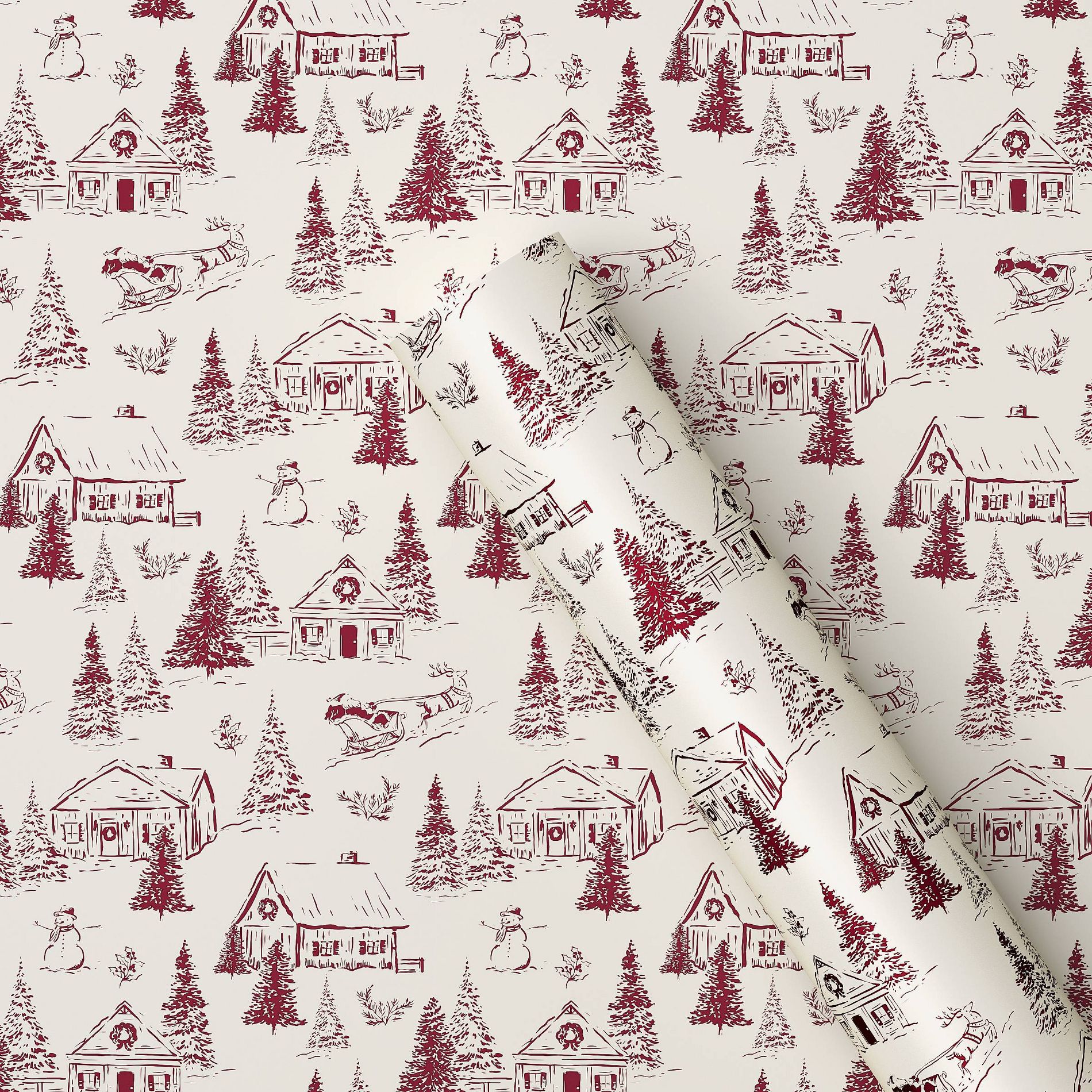 30" 20 sq ft Christmas Roll Wrap Snowy Town - Wondershop™