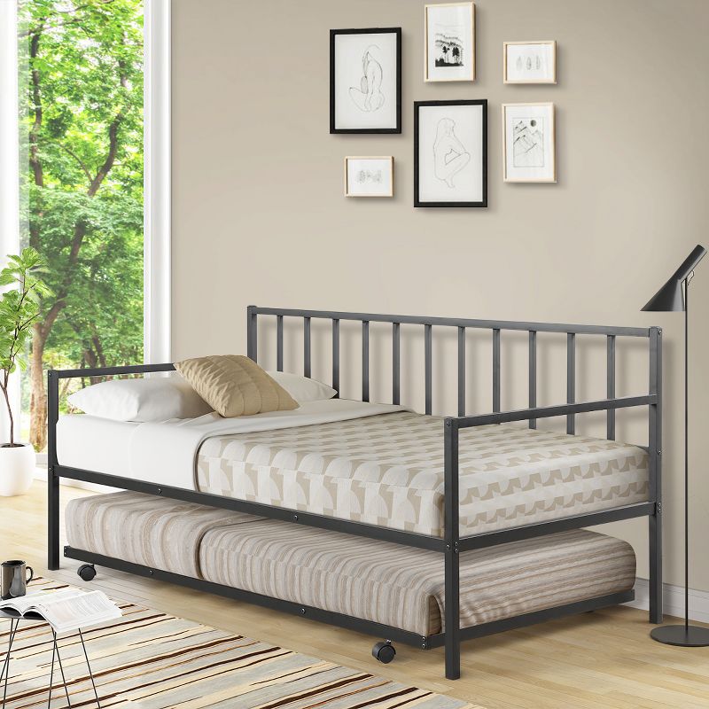 Tangkula Twin Size Steel Daybed &roll-out Trundle Frame Set w/ Casters, 2 of 11