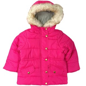 Carter's Toddler Girls' Faux Fur Trim Fleece Lined Coat, Hot Pink, 4T - 1 of 3