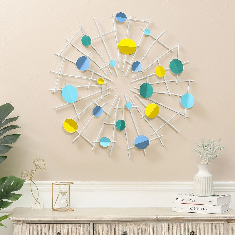 LuxenHome Multi-Color Discs & White Web Metal Abstract Wall Decor, 2 of 13