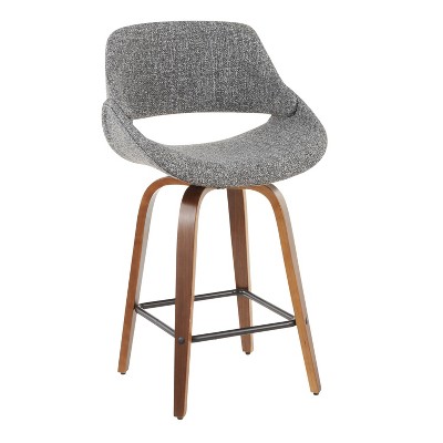 Flared Walnut Gray Swivel Counter Stool, Mid-Century Modern