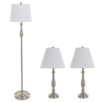 Hastings Home Table and Lamp Floor Set With Replaceable LED Bulbs - 3 Pieces, White