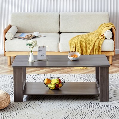 2-Tier Coffee Table Modern Cocktail Table Center Table With Open Storage Shelf