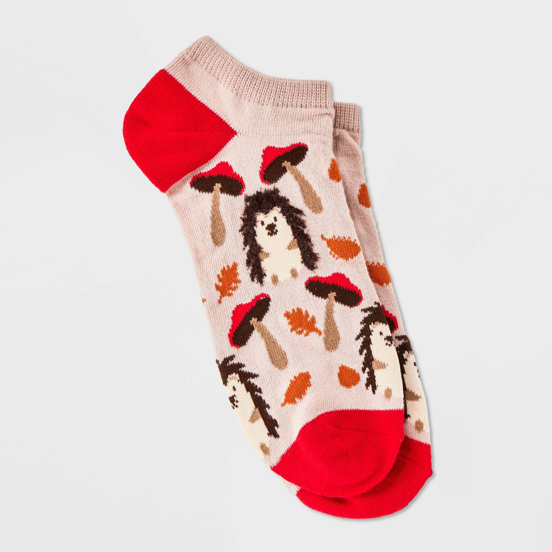 Women's Woodland Hedgehog Low Cut Socks - Brown 4-10: Recycled Polyester Blend, Animal Icon Pattern, Machine Washable