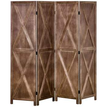 HOMCOM 4-Panel Folding Room Divider, 5.6 Ft Tall Freestanding Paulownia Wood Privacy Screen Panels for Indoor Bedroom Office