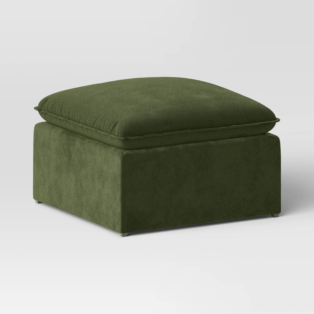 Photos - Garden Furniture Haven French Seam Modular Sectional Sofa Ottoman Dark Green Velvet - Threshold™: Luxe Wood Frame, Spot Clean