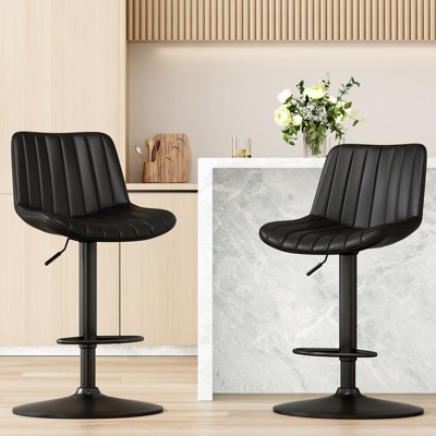 GlasFlength Dining Sets of 2, Adjustable Bar Stools, Leather Bar Stool for bar counters, kitchen islands, dining tables, Black, 17.3"*14.2"*35.8"