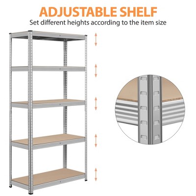 Yaheetech 71in Silver 5-Tier Metal Storage Rack with Adjustable Shelves