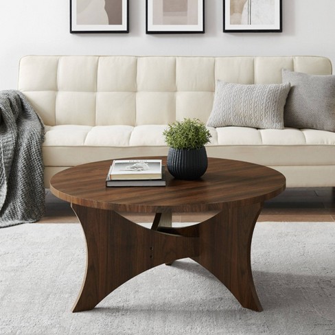 Carraway Mid Century Modern Round Coffee Table Dark Walnut Saracina Home Target