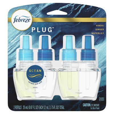 Febreze Origins Fade Defy PLUG Air Freshener & Odor Eliminator, Ocean, (2) .87 fl. oz. Oil Refills