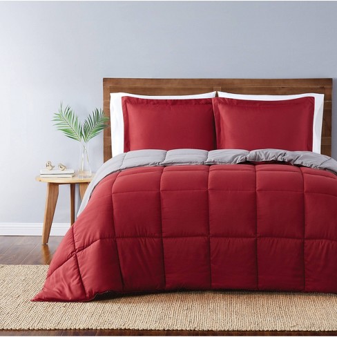 Full Queen Everyday Reversible Comforter Set Red Gray Truly Soft Target