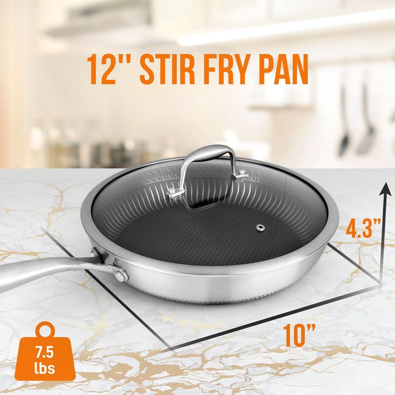 NutriChef Stainless Steel Stir Fry Pan with Lid, 2 of 5