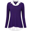 Women's Long Sleeve Contrast Collared Shirts Patchwork Work Blouse Tunics Tops - 2 of 4