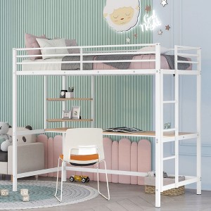 NicBex Twin Size Bunk Bed with Desk Metal Bed Frame with Shelves, Full Length Guardrail and Ladder for Bedroom, Dorm, No Box Spring Required - 1 of 4
