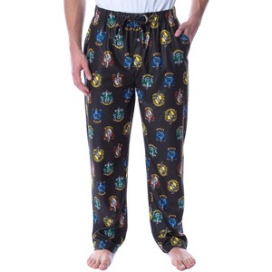 Harry Potter Adult Men's Hogwarts 4 House Crests Loungewear Pajama Pants Black - 1 of 4