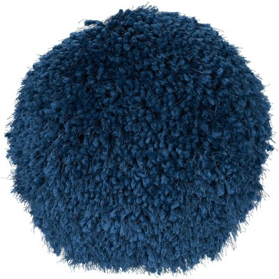 HomeRoots 14" X 14" Teal Blue Round Shag Throw Pillow
