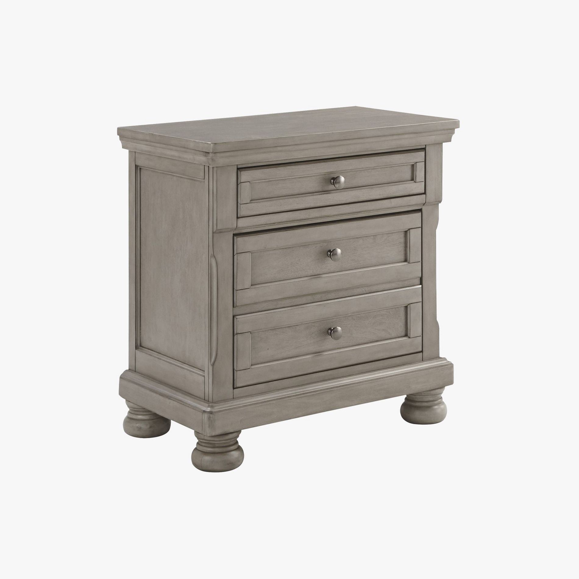 Lettner Two Drawer Nightstand Light Gray - Signature Design by Ashley: Inlaid Panels, Bun Feet, Modern Sophistication