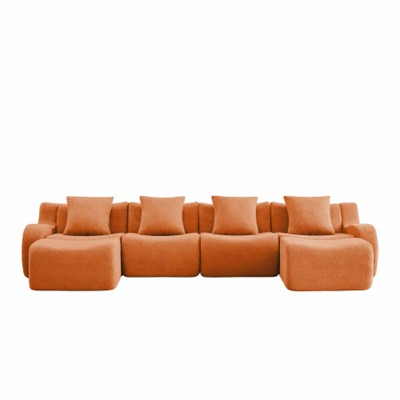 Aukfa Modular Teddy Fabric Sofa,Convertible Modular Sectional Sofa Set , 4-Seats with 1/2 Ottoman Soft Boneless Design for Living Room