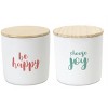 Neutral Stoneware Canister Set Wood Lids with Sentiment Designs 4.75", 2 Piece by Melrose - 2 of 4