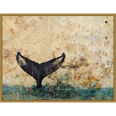 24" x 18" Hawaiian Whale Fluke 1.0 by John Baran Framed Canvas Wall Art - Amanti Art