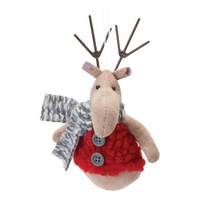 Festive Red and Gray Plush Deer Ornaments Set with Sweaters