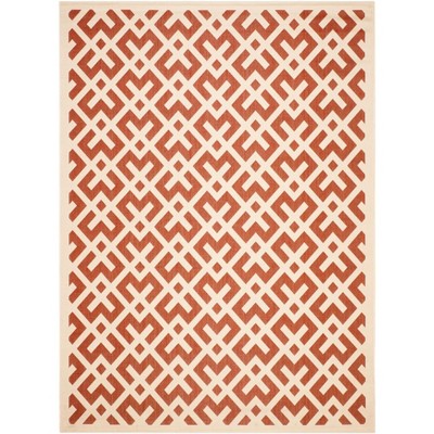 Red and Bone Geometric Outdoor Area Rug