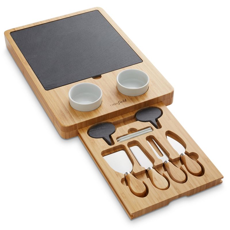 Casafield Bamboo Charcuterie Cheese Board with Slate Cheese Plate, Ceramic Bowls, Stainless Knives, and Cheese Markers, 2 of 8